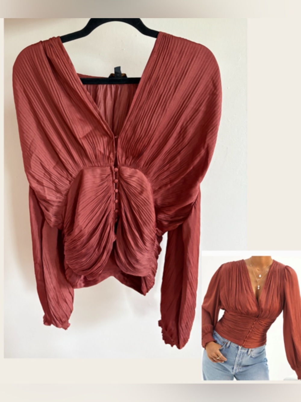 Anthropologie Current Air Button Front Blouse in Rust Sz M